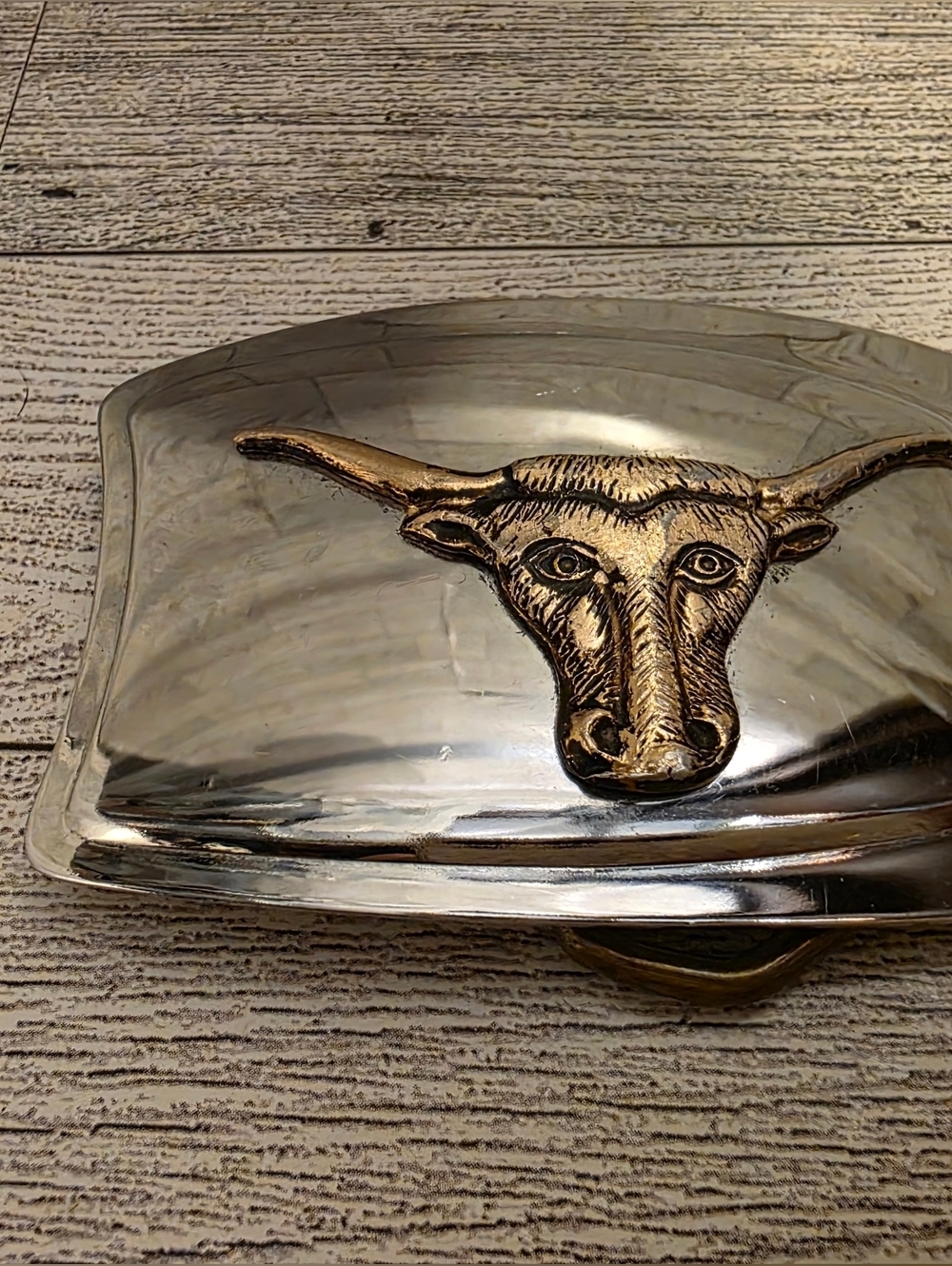 Vintage Belt Buckle with Gold Bull Accent - Picture 1 of 2
